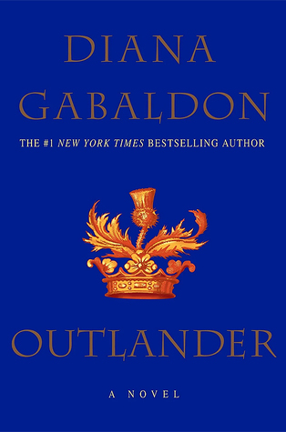 Book cover of Outlander by Gabaldon. Decorative graphic on a simple cover.